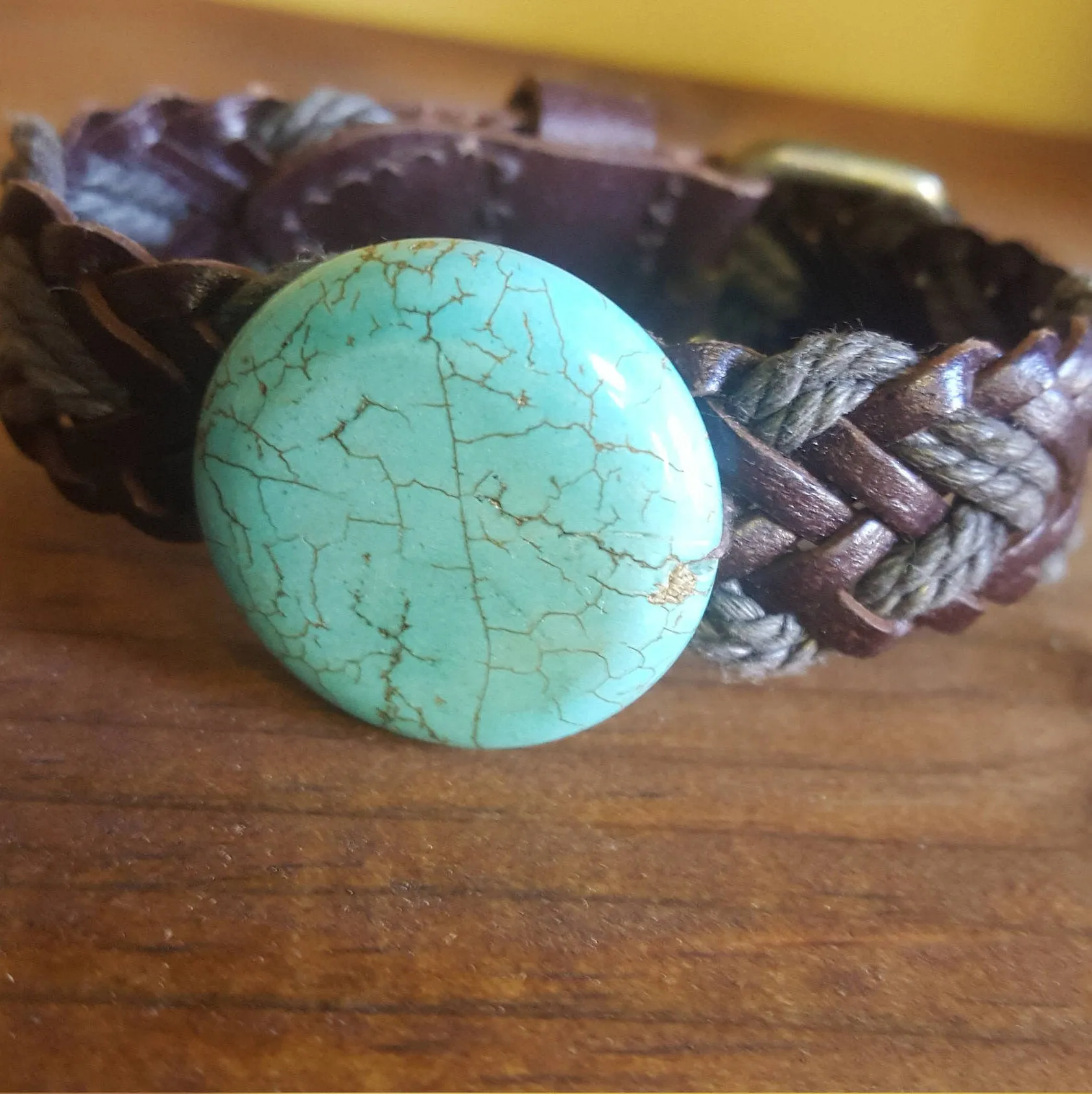 Turquoise Braided Leather Buckle Bracelet