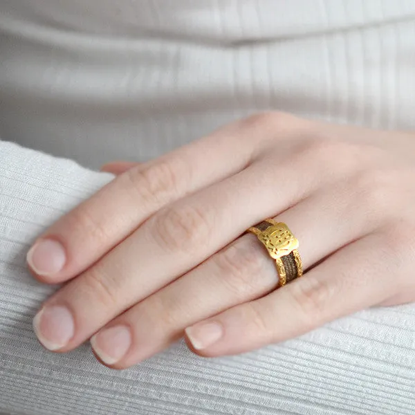 Victorian English 18kt Enamel & Woven Hair Mourning Ring