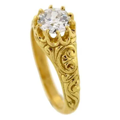 Victorian Style 18kt Repousse Diamond Ring .98ct