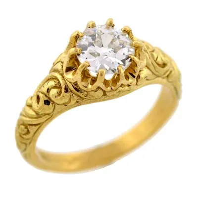 Victorian Style 18kt Repousse Diamond Ring .98ct