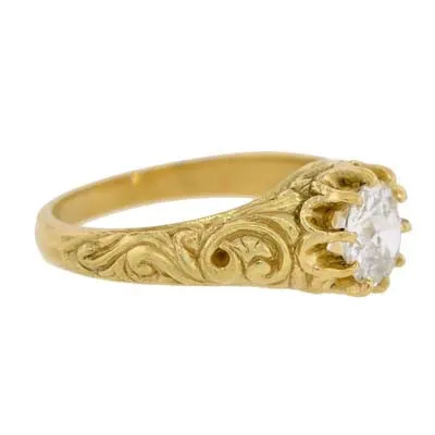 Victorian Style 18kt Repousse Diamond Ring .98ct