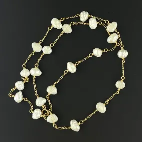 Vintage 14K Gold Tin Cup Baroque Pearl Necklace