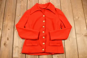 Vintage 1960s Candy Apple Red Button Up Overcoat / Blouse / True Vintage / Dagger Collar / Retro Womenswear / 1960s Fashion / Made in Italy