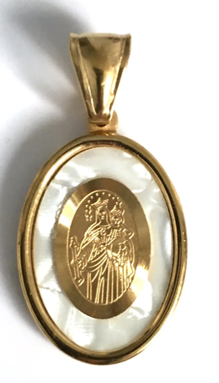 Virgen del Carmen Medal Necklace Mother of Pearl Pendant