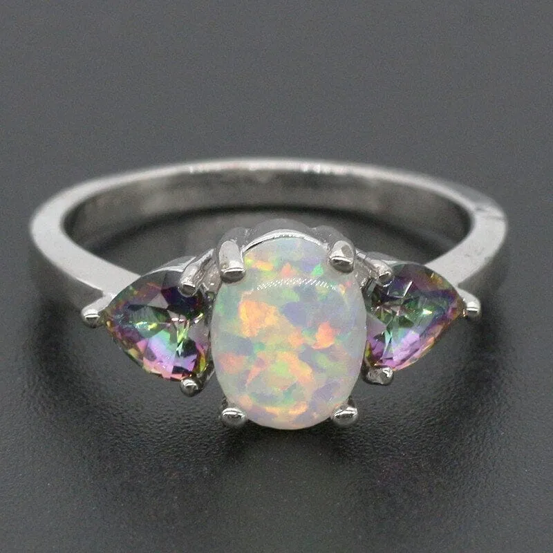 White Fire Opal Mystic Topaz Ring