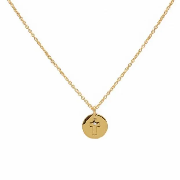 White Zirconia Gold Plated Cross Pendant Necklace