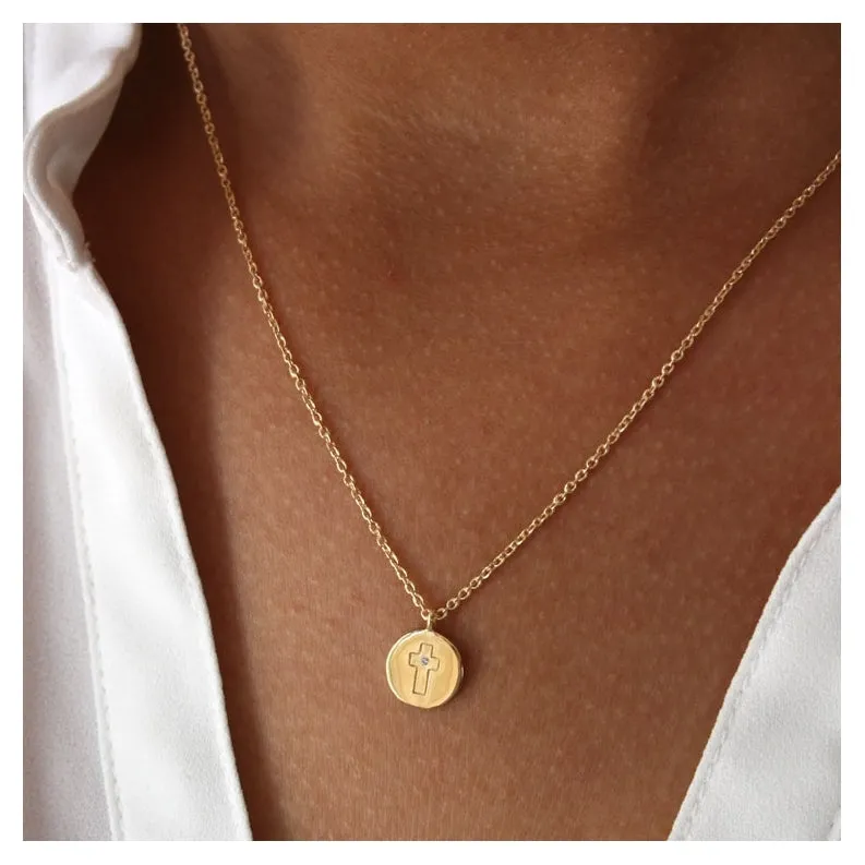 White Zirconia Gold Plated Cross Pendant Necklace