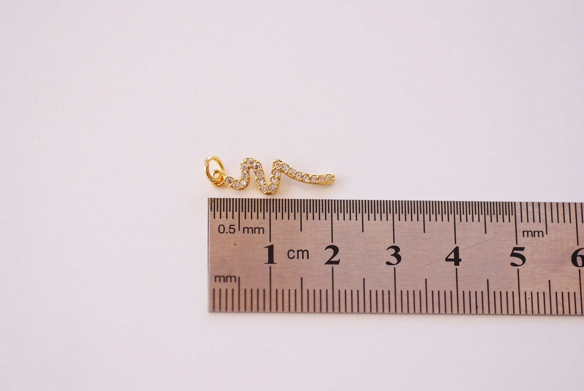 Wholesale Snake Gold Micro Pave Cubic Zirconia Charm - 16k Gold Plated CZ Serpent Snake Chinese Zodiac Reptile HarperCrown bulk Charms B136