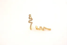 Wholesale Snake Gold Micro Pave Cubic Zirconia Charm - 16k Gold Plated CZ Serpent Snake Chinese Zodiac Reptile HarperCrown bulk Charms B136