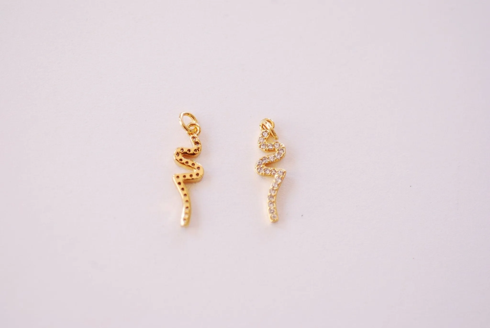 Wholesale Snake Gold Micro Pave Cubic Zirconia Charm - 16k Gold Plated CZ Serpent Snake Chinese Zodiac Reptile HarperCrown bulk Charms B136