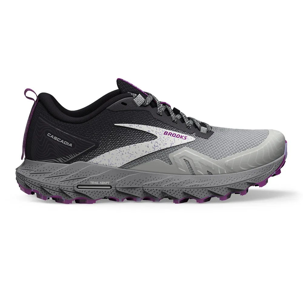 Women's Brooks Cascadia 17, Oyster/Blackened Pearl/Purple, 9 D Wide