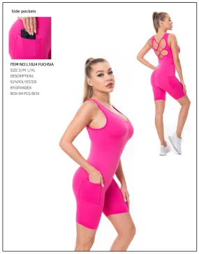 Yoga Pants Romper 2 Pcs Set-Fuchsia