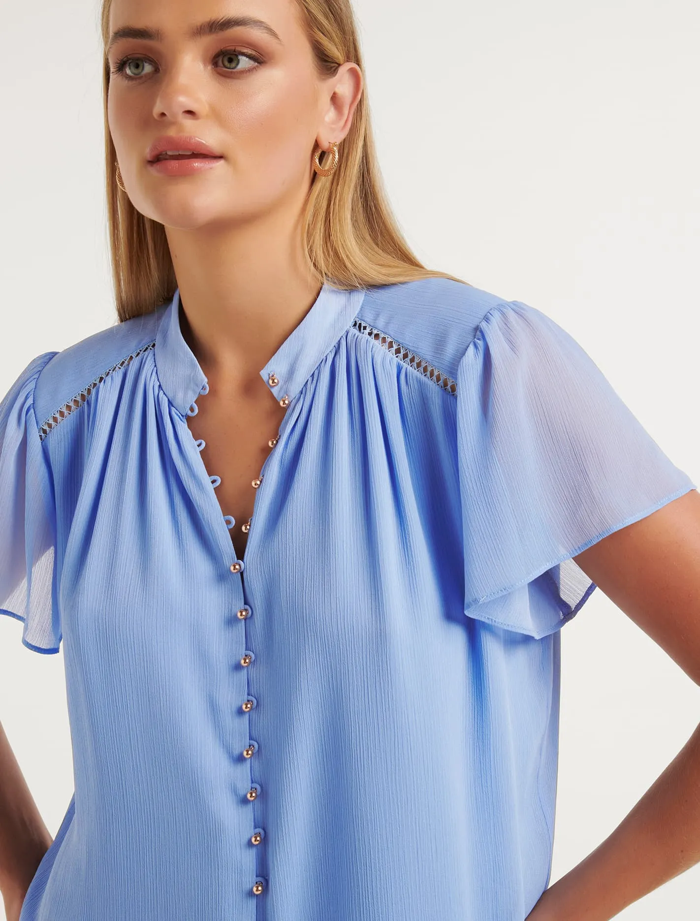 Yvonne Flutter Trim Spliced Blouse