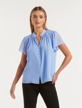 Yvonne Flutter Trim Spliced Blouse