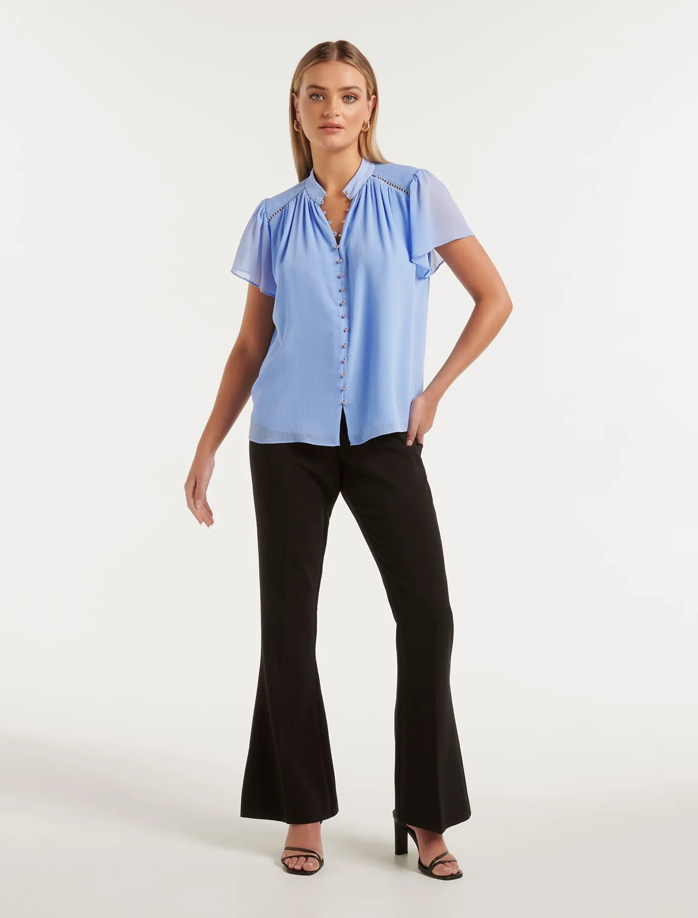 Yvonne Flutter Trim Spliced Blouse