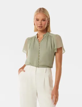 Yvonne Flutter Trim Spliced Blouse